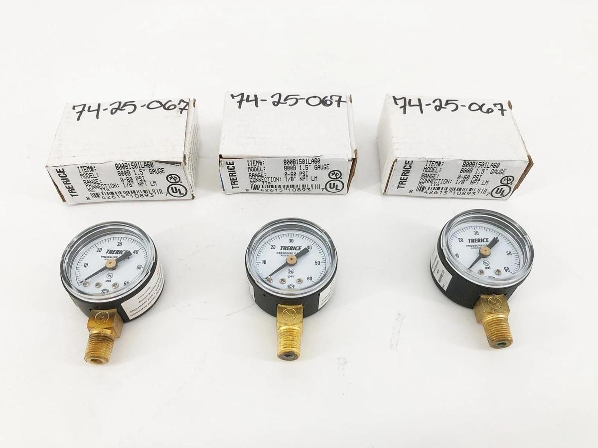 Lot of 3 New Trerice 800B1501LA60 Pressure Gauges 800B 1.5" 0-60psi 1/8" LM