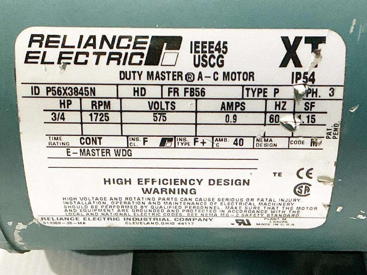 New Reliance P56X3845N Electric Motor 3/4HP 1725RPM 575V 0.9A 3PH FB56Frame