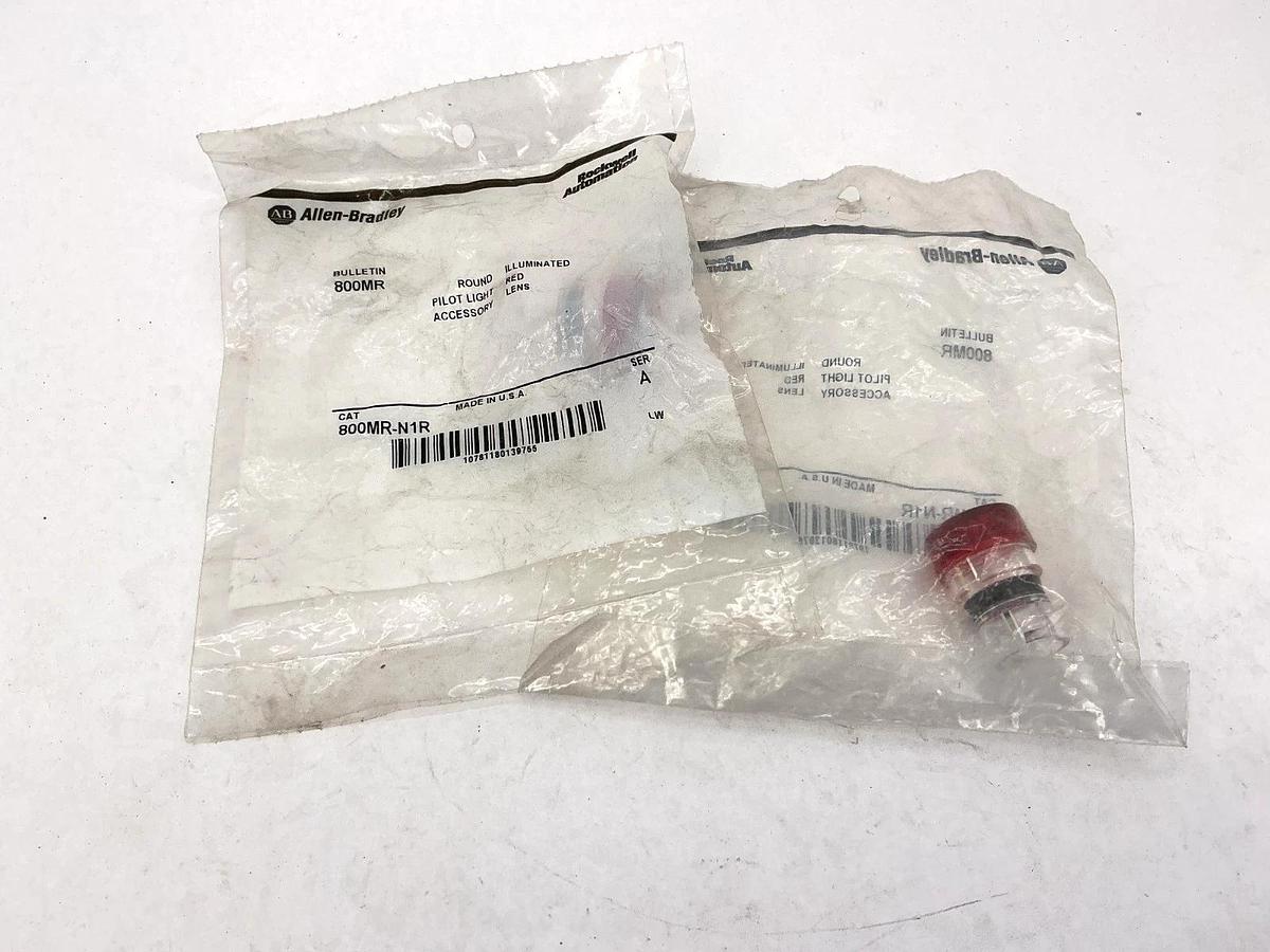 Lot of 2 New Allen Bradley 800MR-N1R Ser A Round Illumin Pilot Light Red Lens