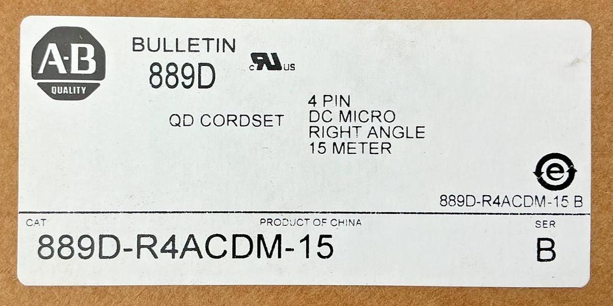 New Allen Bradley 889D-R4ACDM-15 Ser B QD Cordset 4-Pin Right Angle