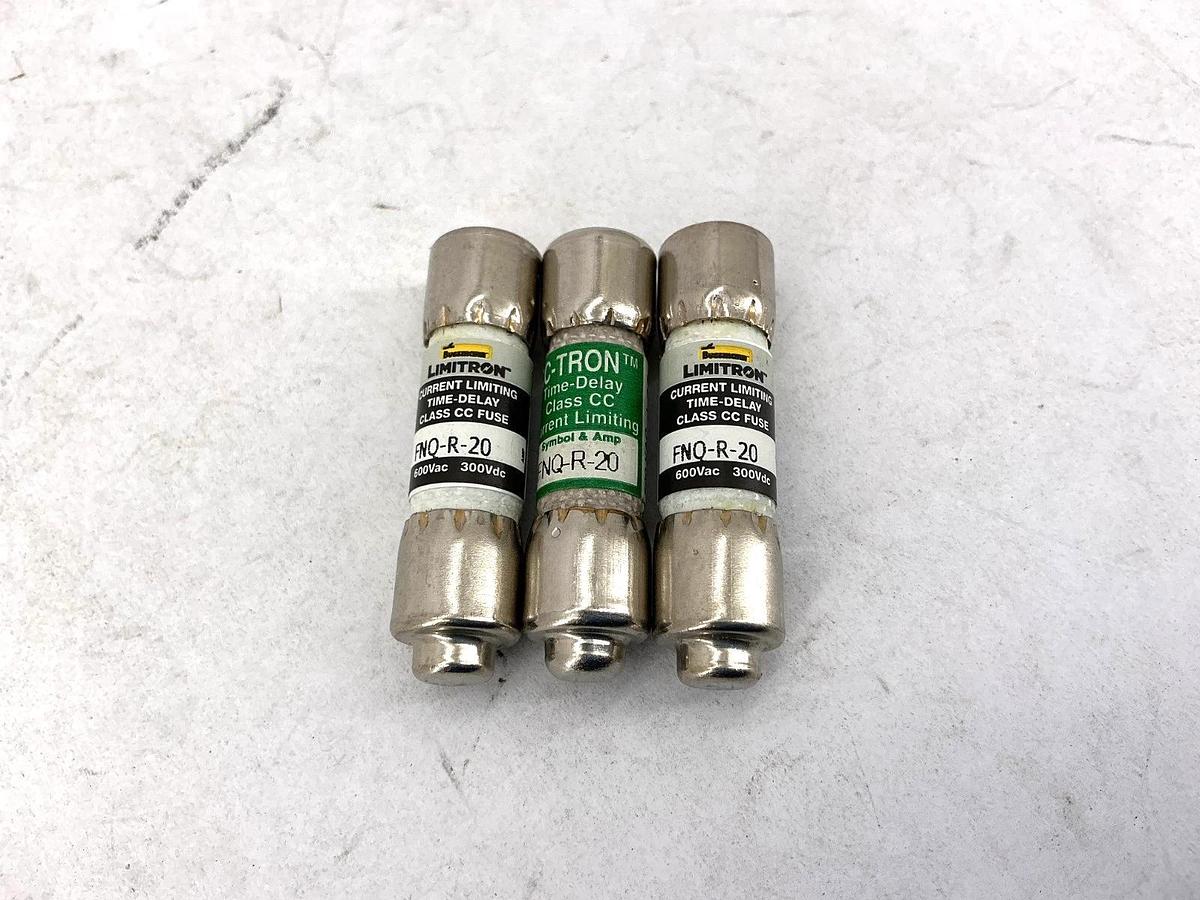 Lot of 3 New Bussmann FNQ-R-20 Limitron Current-Limiting Class CC Fuse 20A 600V