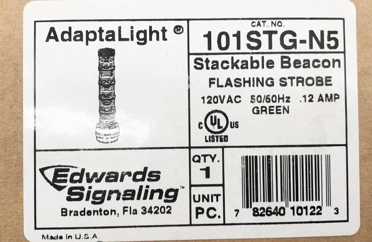 New Edwards Signaling 101STG-N5 Green Stackable Beacon Flashing Strobe 120VAC