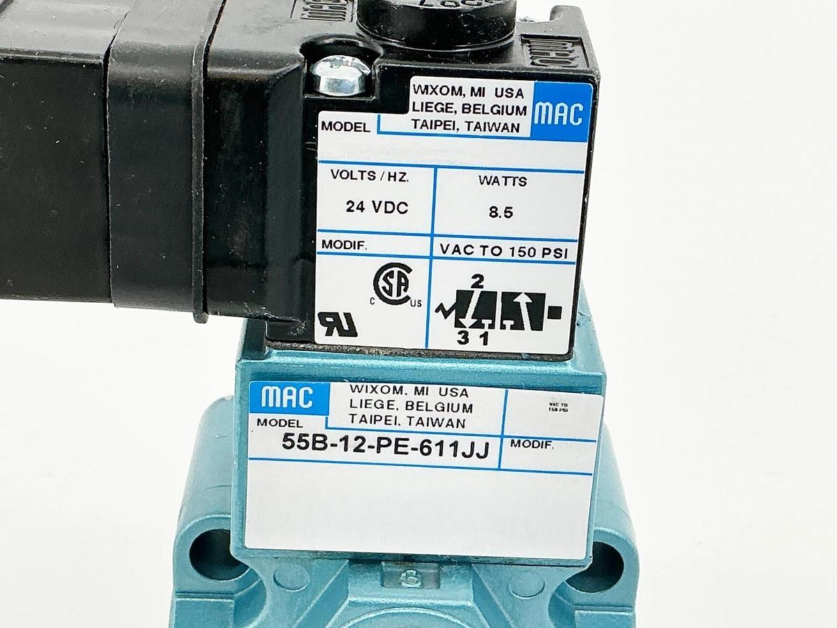 New Mac Valves 55B-12-PE-611JJ Solenoid Valve 24VDC 8.5W 150PSI