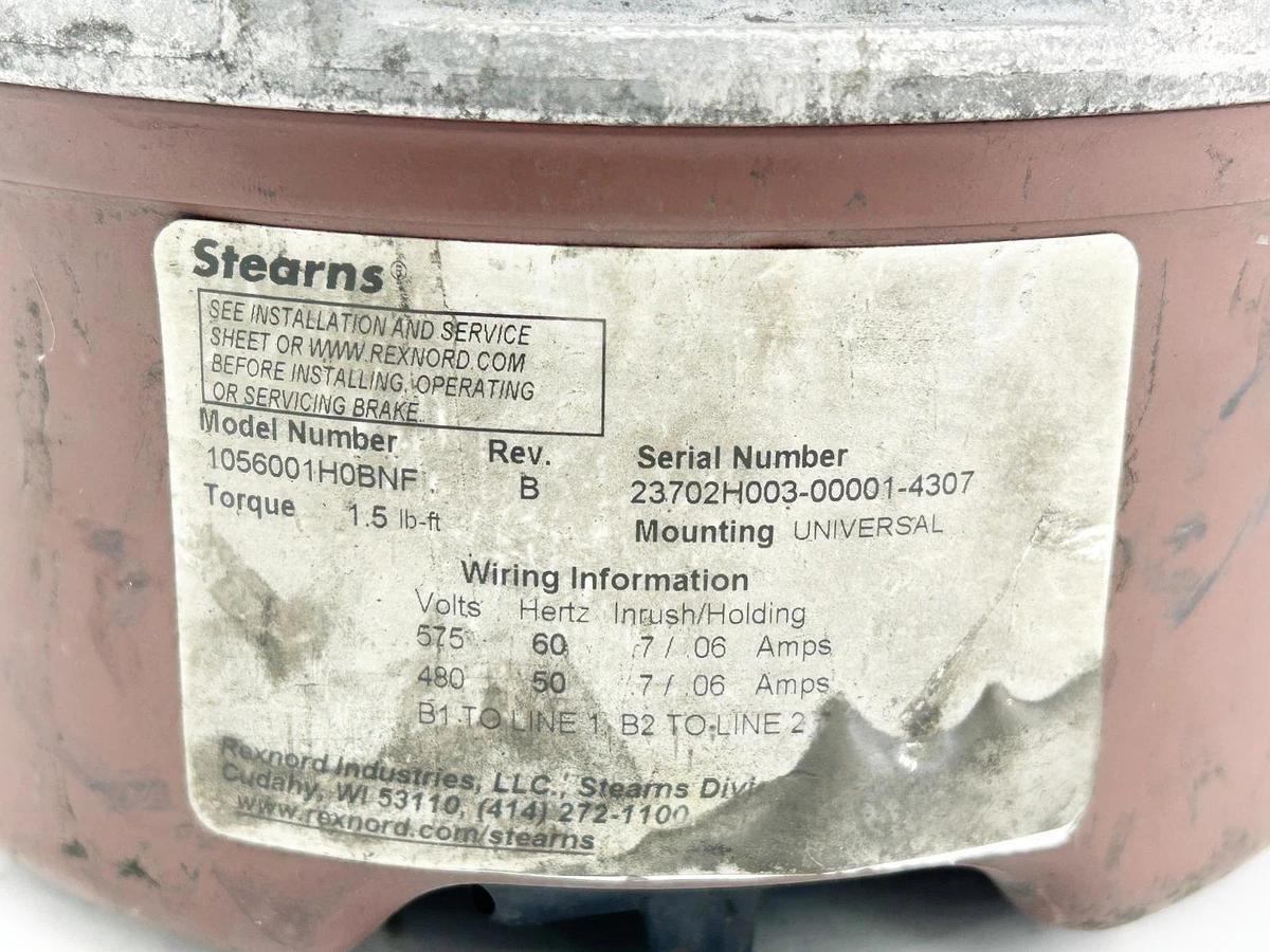 Used Stearns 1056001H0BNF Brake 575V 50/60Hz 1.5LB Torque REV.B