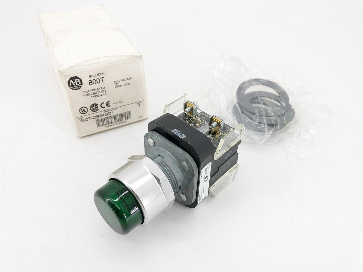 New Allen Bradley 800T-QB24GD1 Ser. T Green Illuminated Pushbutton 24VAC/DC