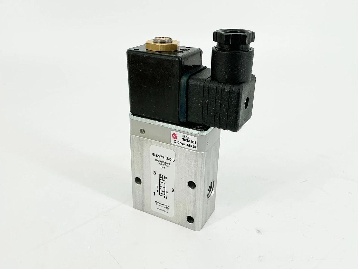 New Norgren 8022775-0240-D Solenoid Valve 120PSIG 24V 3W 9933101