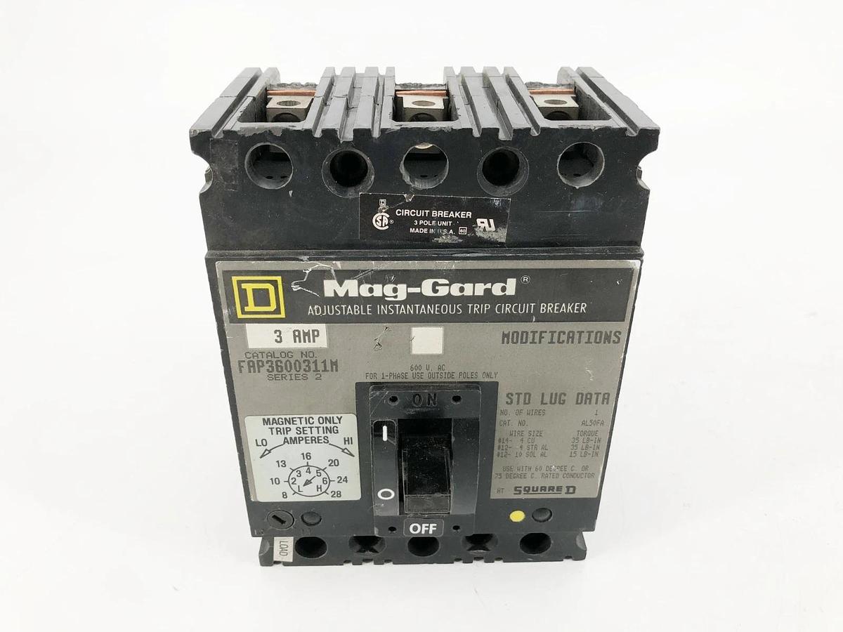 Used Square D FAP3600311M Circuit Breaker 3P 3A 600VAC Series 2