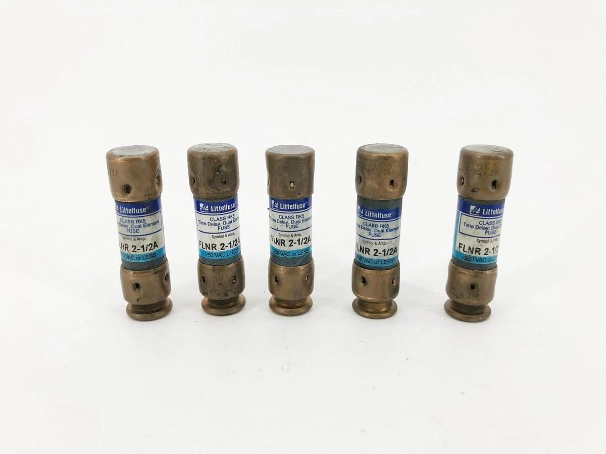 Lot of 5 New Littelfuse FLNR 2-1/2A Time Delay Fuses 250VAC 2-1/2A