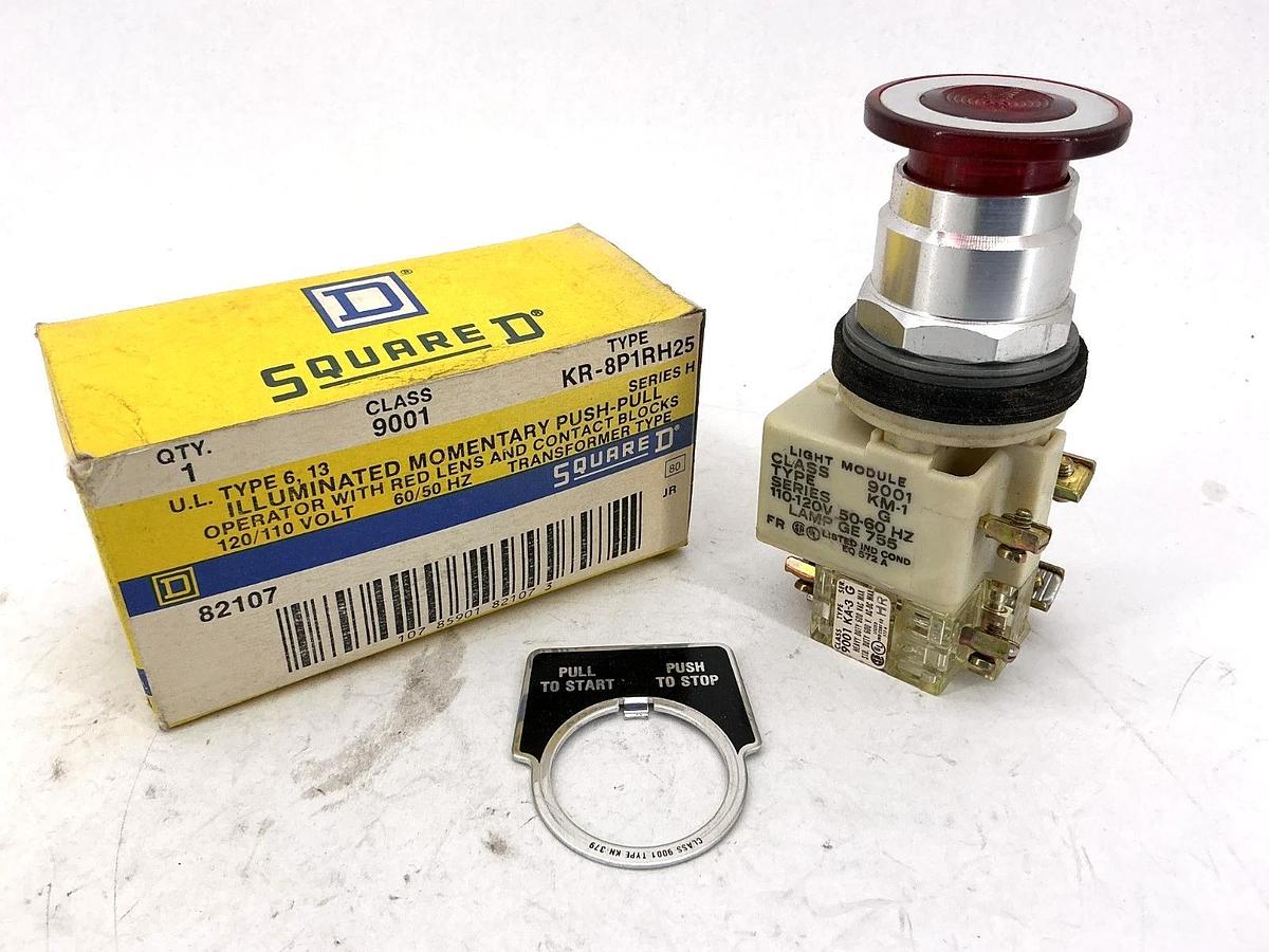 New Square D 9001KR-8P1RH25 Ser H Illuminated Momentary Push/Pull Button 120V