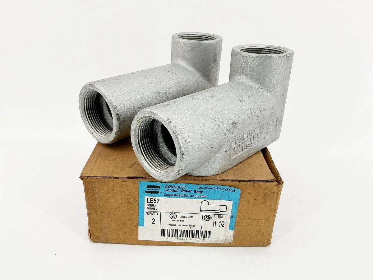 New Box of 2 Crouse Hinds LB57 Conduit Body Outlet 1-1/2"