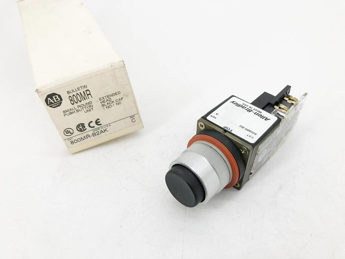 New Allen Bradley 800MR-B2AK Small Round Extended Pushbutton Black Ser. C