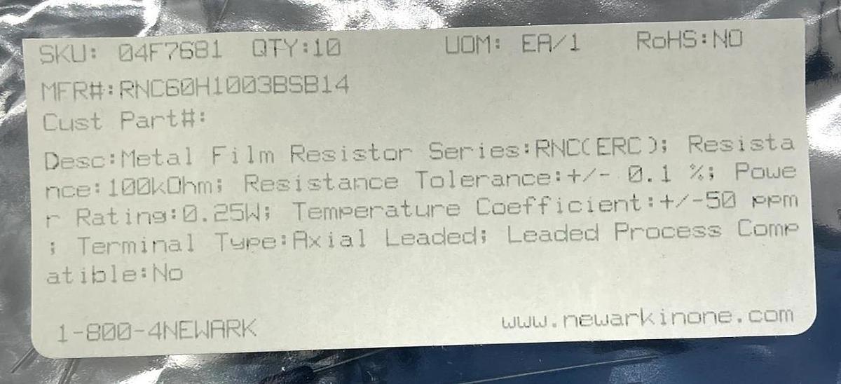 Box of 9 New RNC60H1003BSB14 Metal Film Resistor Resistance 100kOhms