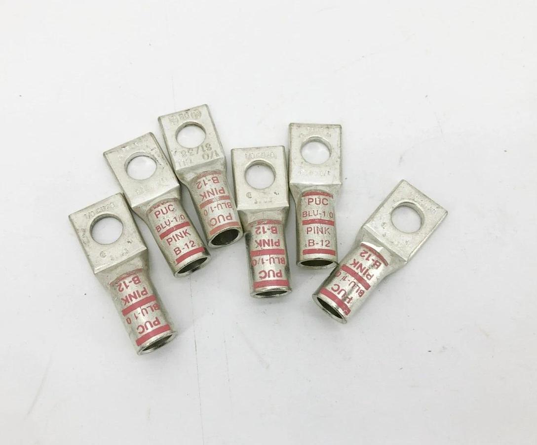 Lot of 6 New Penn-Union BLU-1/0 1-Hole Crimp Lugs Pink B-12
