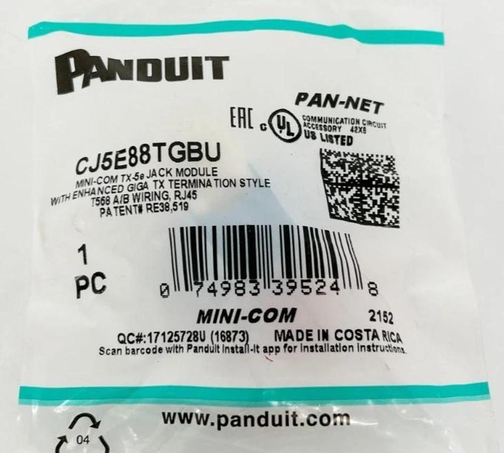 Lot of 4 New Panduit CJ5E88TGBU Mini-Com TX-5e Jack Modules