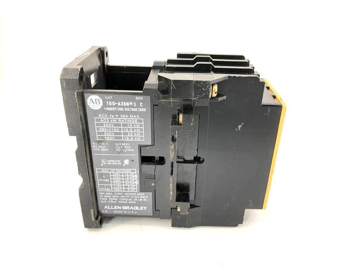 Used Allen Bradley 100-A38N*3 Ser. C Reversing Contactor (Coil Not Included)