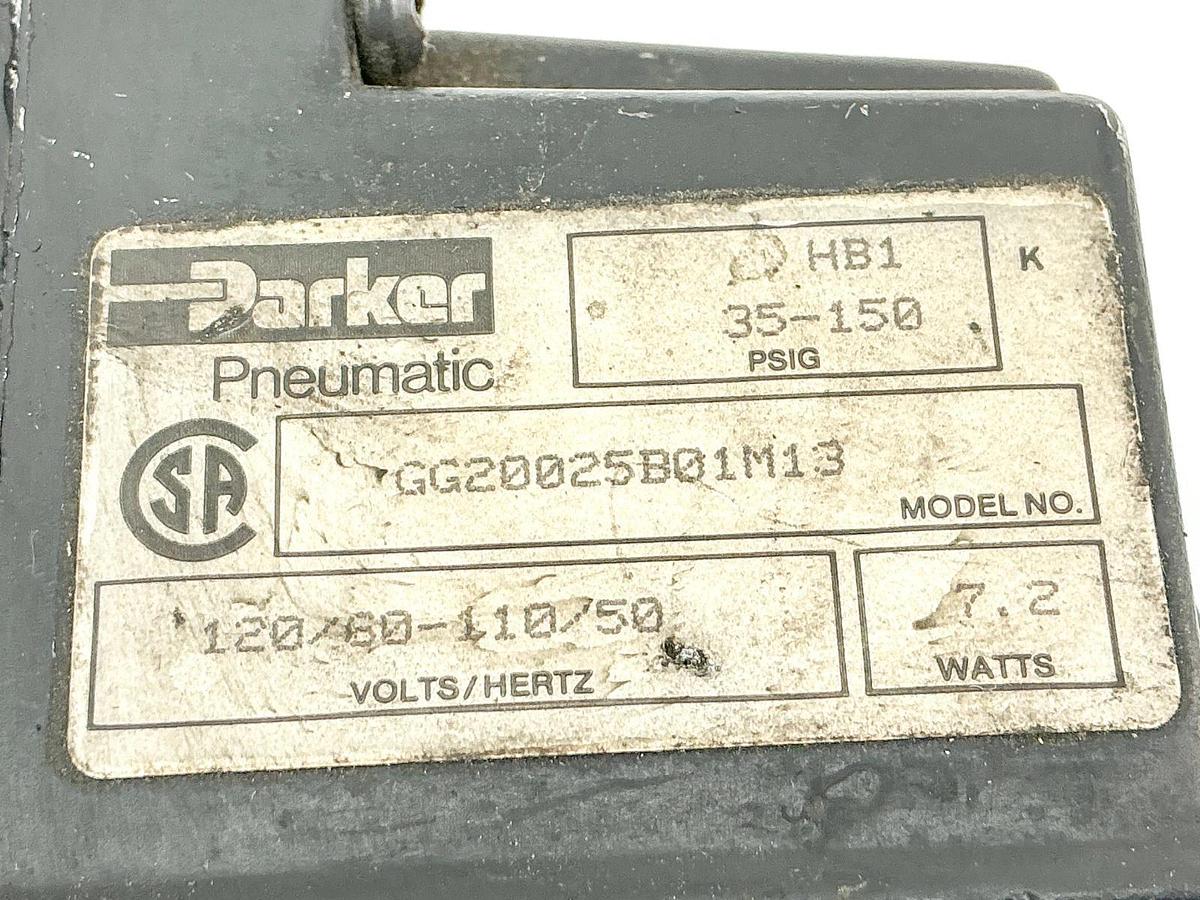 Used Parker GG20025B01M13 Pneumatic Valve 35-150PSIG 110/120V 7.2W 50/60hz