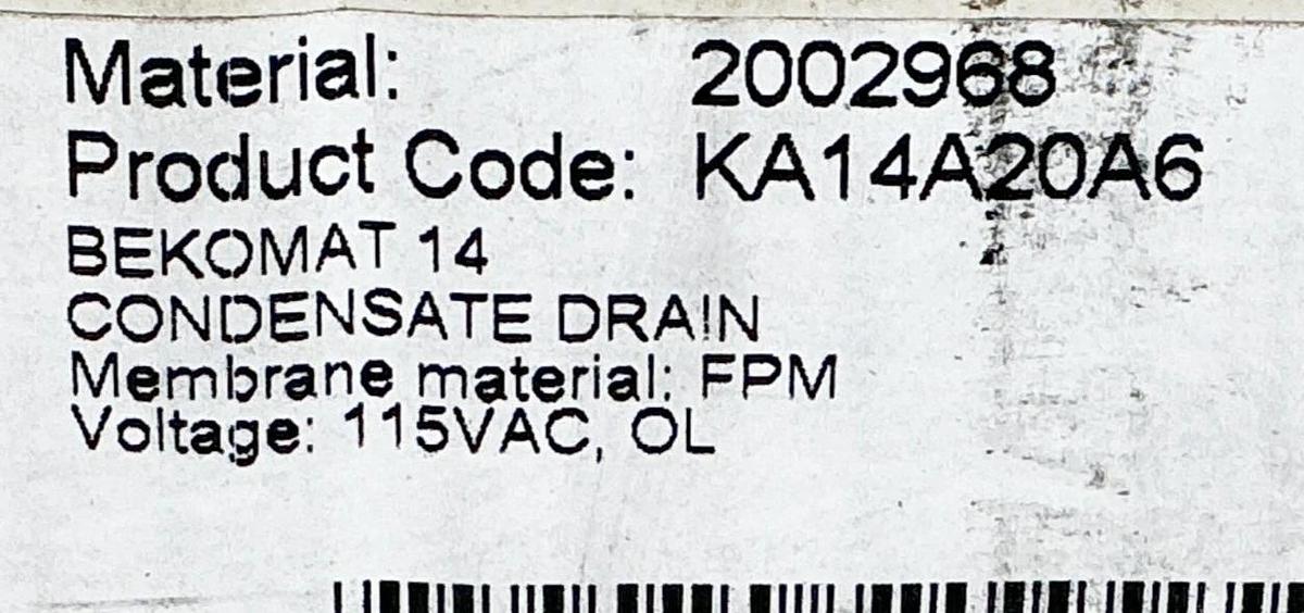 New Bekomat KA14A20A6 Condensate Drain 115V 16Bar 230PSIG