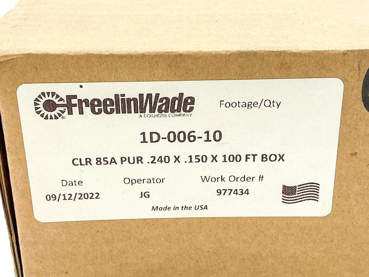New Freelin-Wade 1D-006-10 Clear Tubing CLR 85A PUR .240 X .150 X 100FT