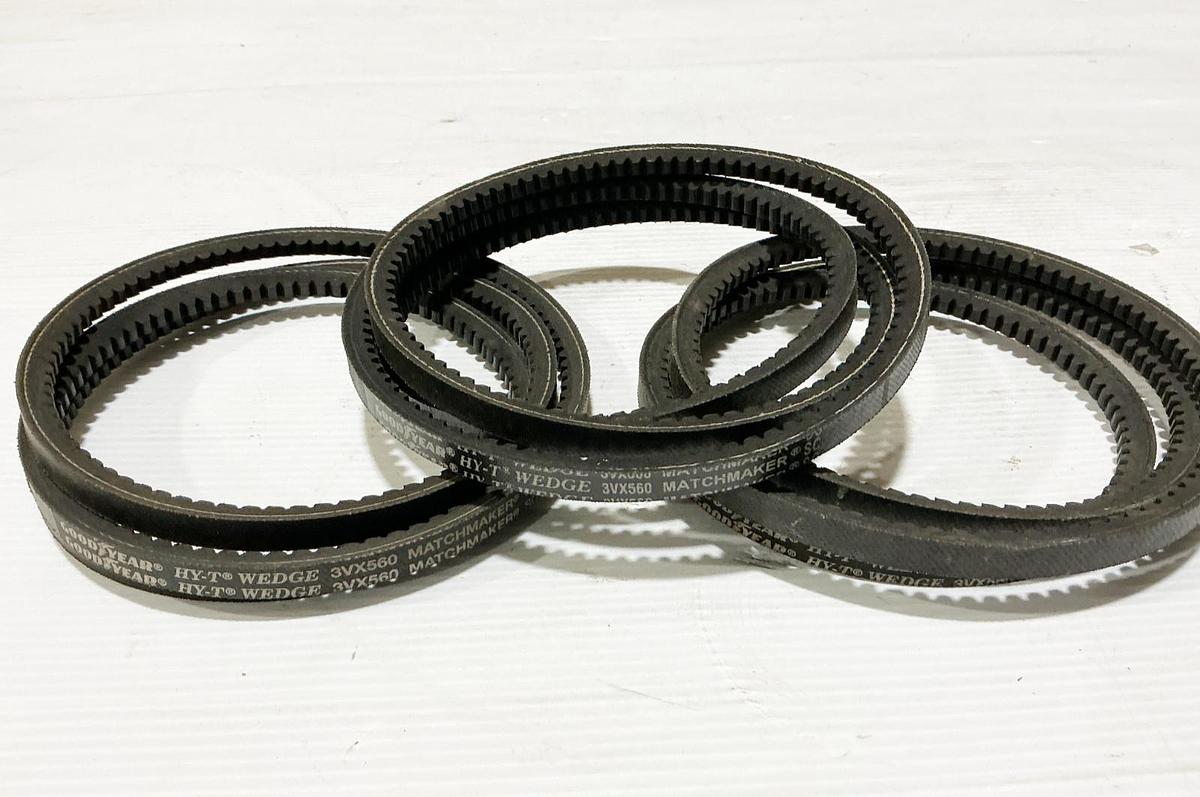 New Lot of 3 Goodyear 3VX560 Cogged V-Belt 56"OD 0.38Width 1 Rib - No Box