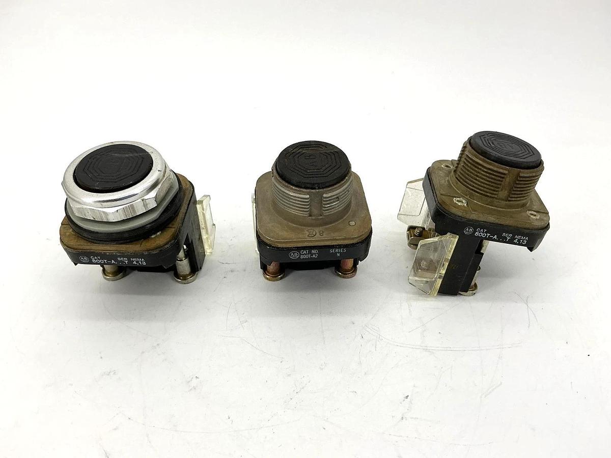 Used Assorted Lot of 3 Allen Bradley 800T-A Ser T 800T-A2 Ser N Pushbutton Black 800T
