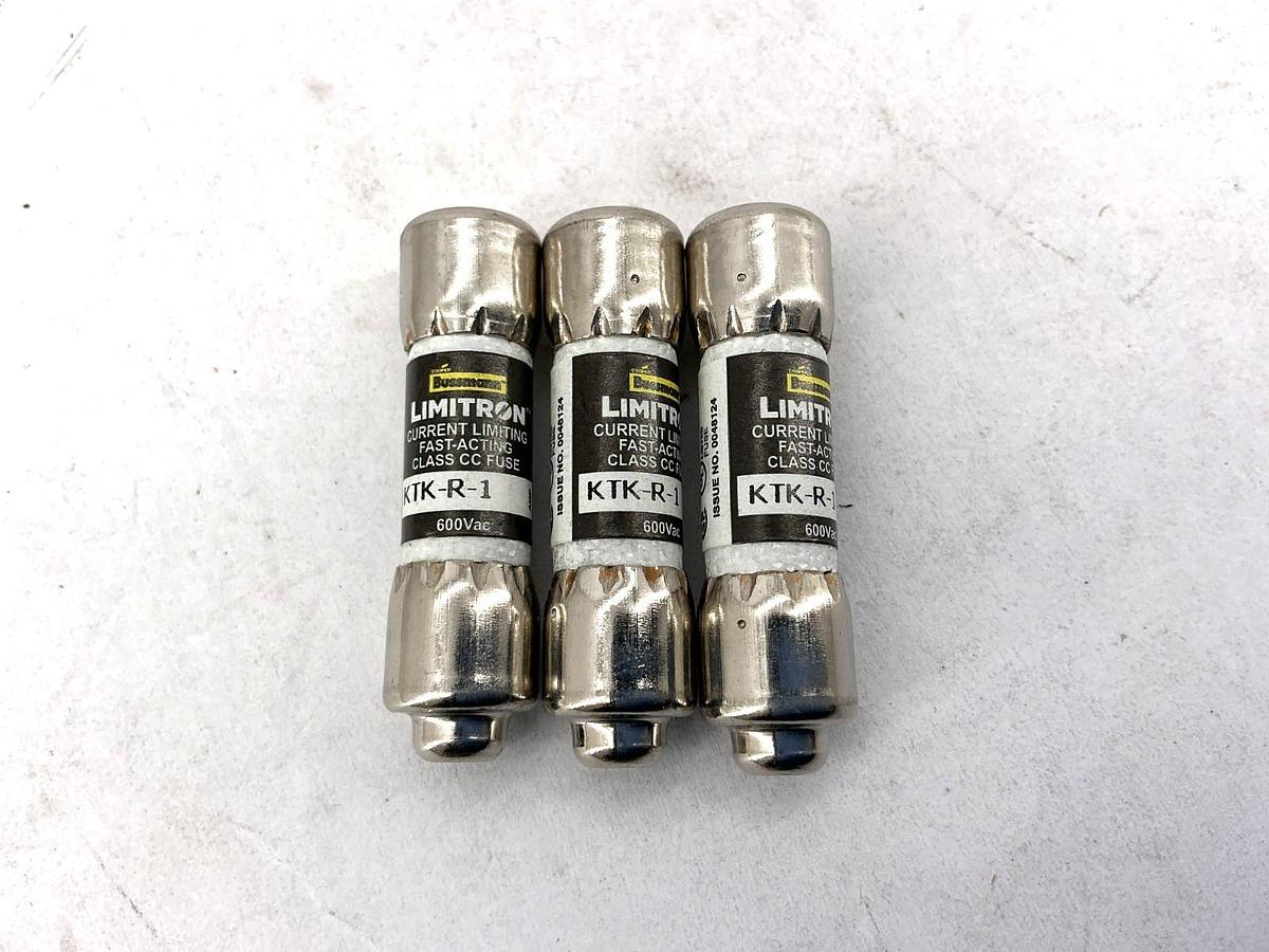 Lot of 3 New Bussmann KTK-R-1 Limitron Current-Limiting Class CC Fuse 1A 600V
