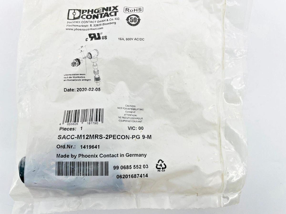 New Phoenix Contact SACC-M12MRS-2PECON-PG 9-M Power Connector 3POS M12 1419641