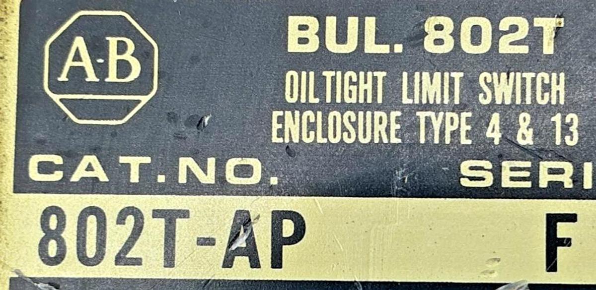 Used Allen Bradley 802T-AP Ser F Limit Switch Oiltight Plug-In 2 Circuit 10A 600VAC