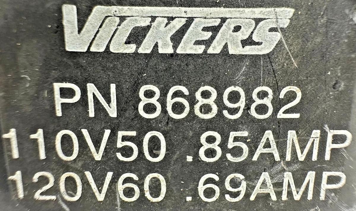 Used Vickers 868982 Valve Coil 110V/50HZ 0.85AMP 120V/60HZ 0.69AMP Black