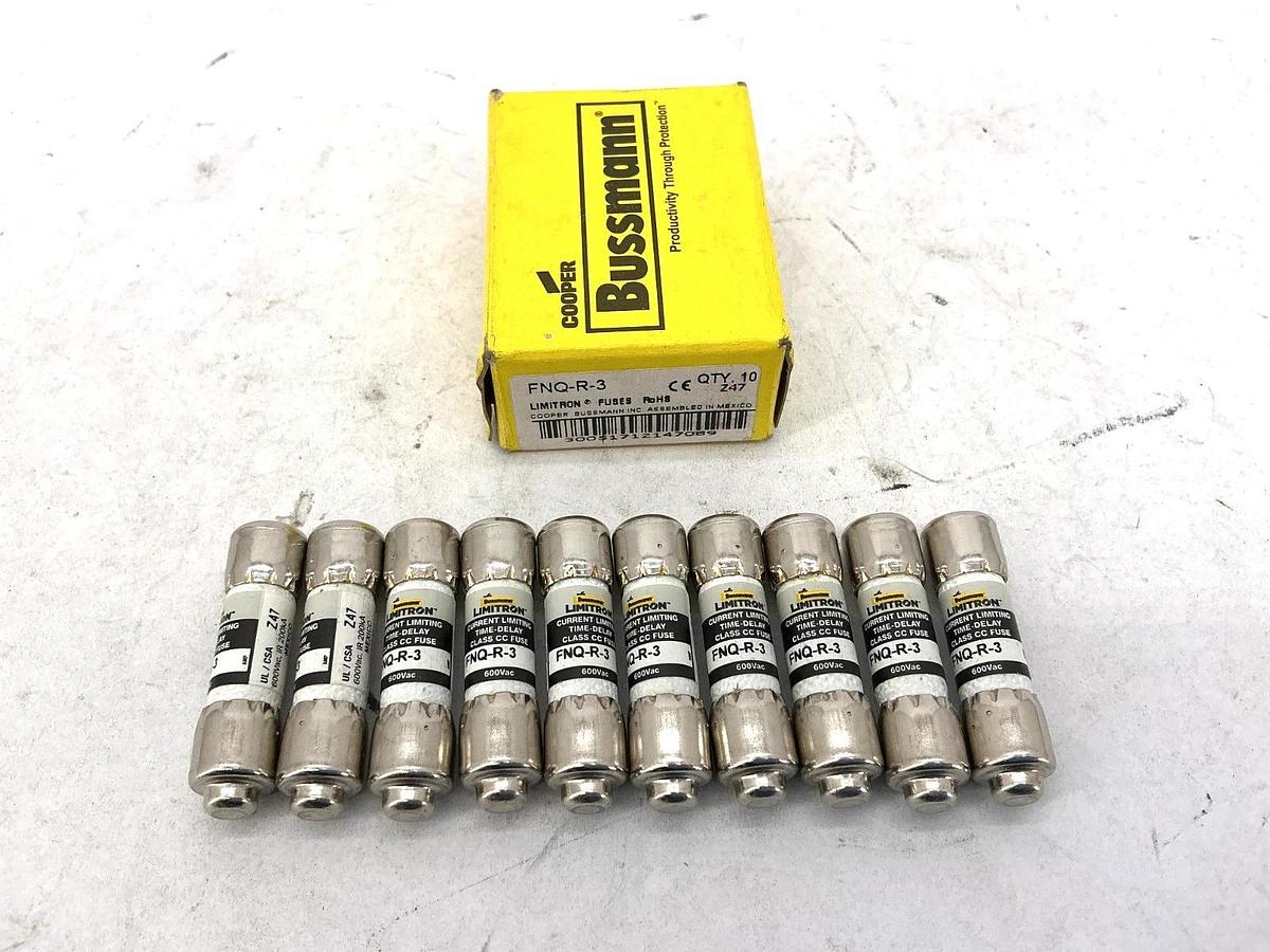 New Bussmann FNQ-R-3 Limitron Current-Limiting Class CC Fuse 3A 600V Box of 10