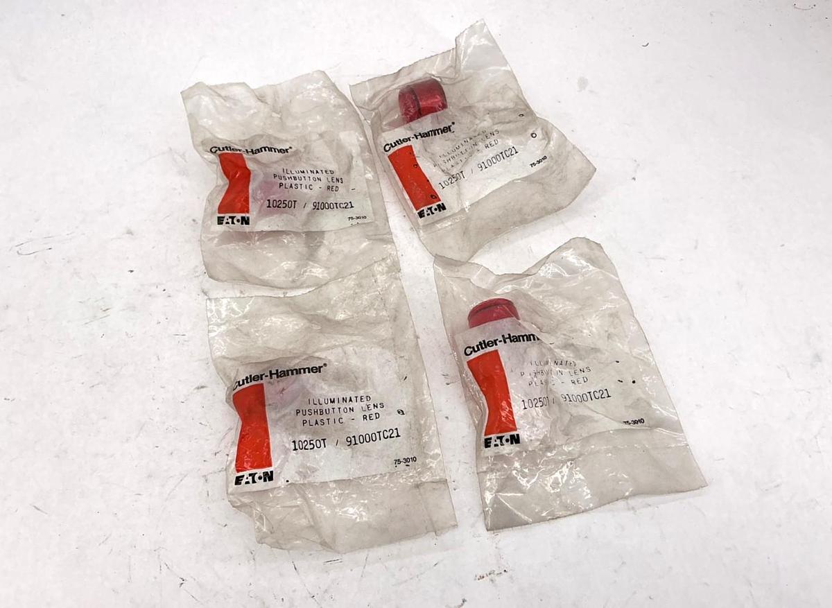 Lot of 4 New Cutler-Hammer 91000TC21 Pushbutton Lens Plastic-Red 10250T