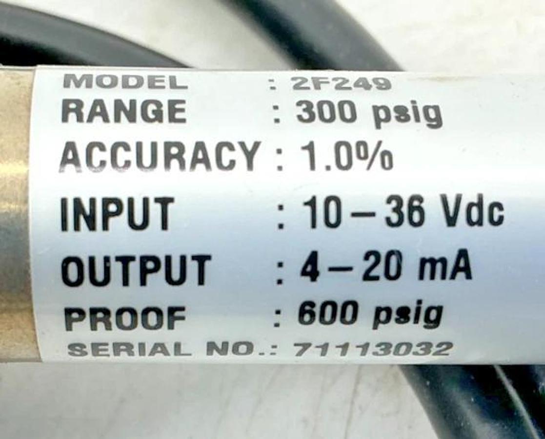 Used Ashcroft 2F249 Pressure Transducer Range: 300PSIG INPUT 10-36VDC OUTPUT 4-20mA