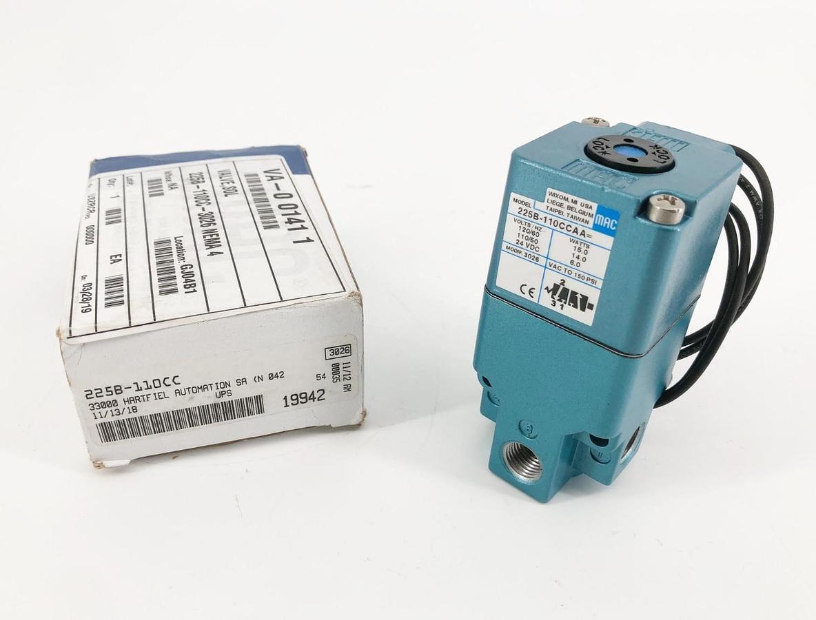 New MAC Valves 225B-110CCAA Solenoid Valve 110/120V 3/2-Way