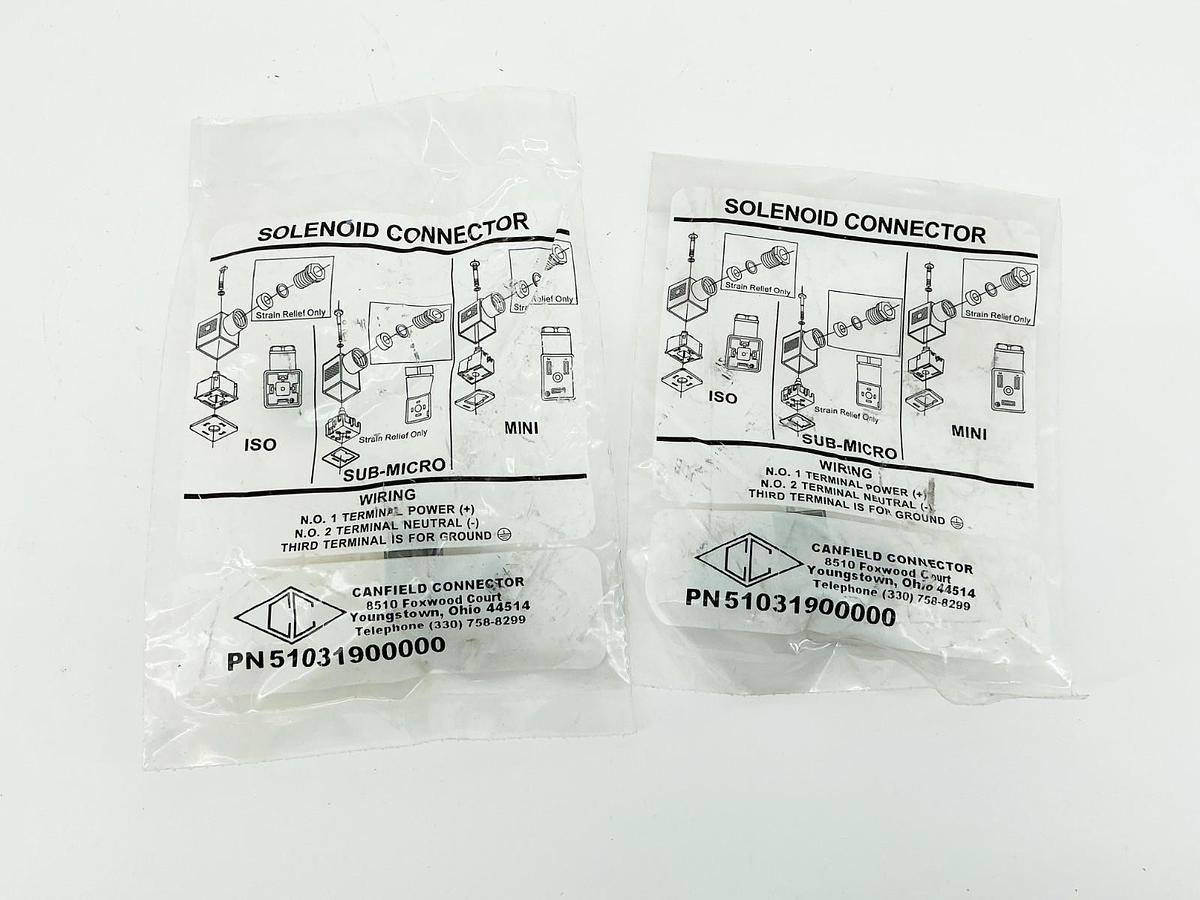 New Lot of 2 Canfield 51031900000 Solenoid Connector 6-48V 50/60Hz