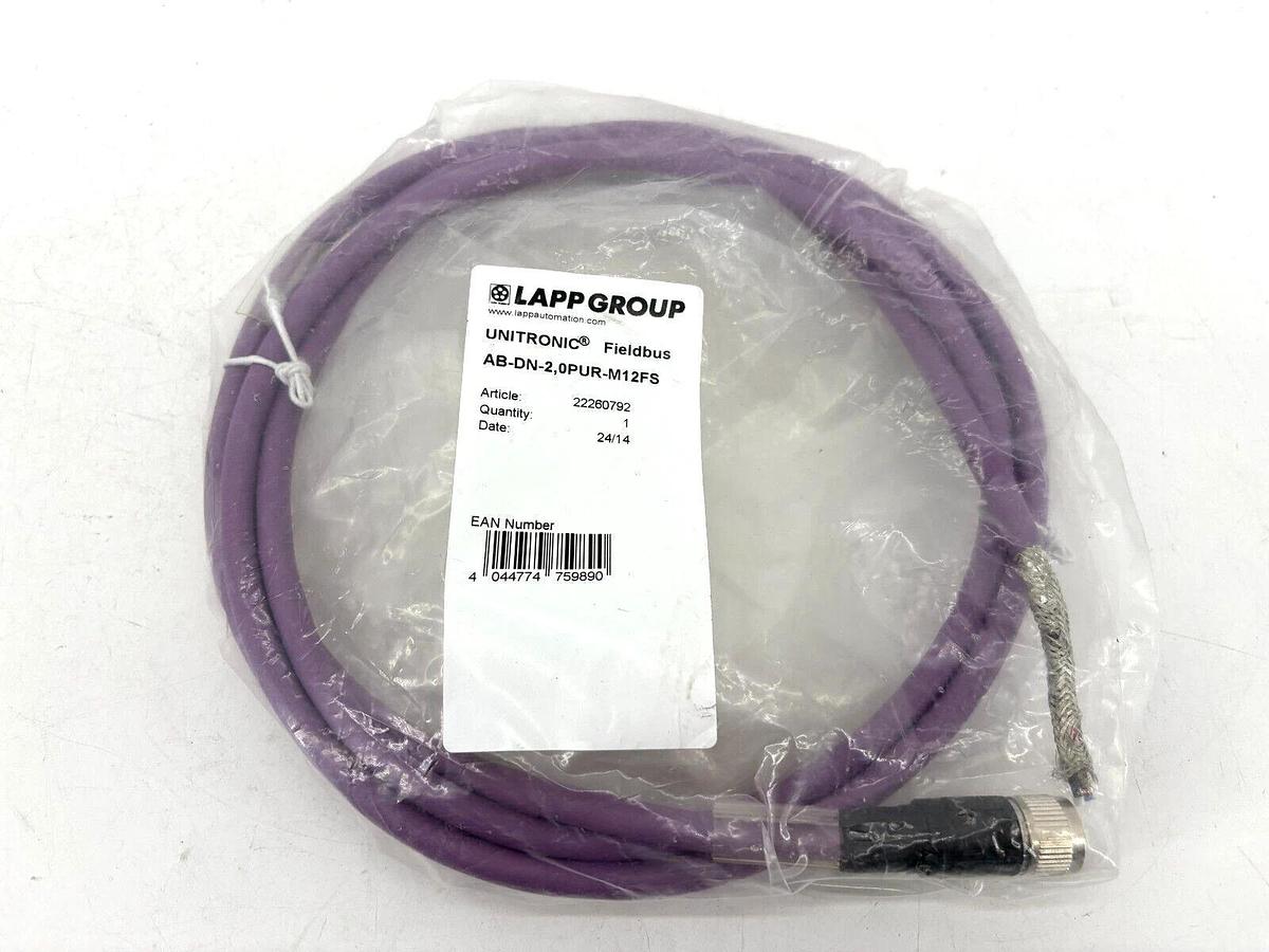 New Lapp Group AB-DN-2,0PUR-M12FS Pre-Assembled Bus Cable 2m Length