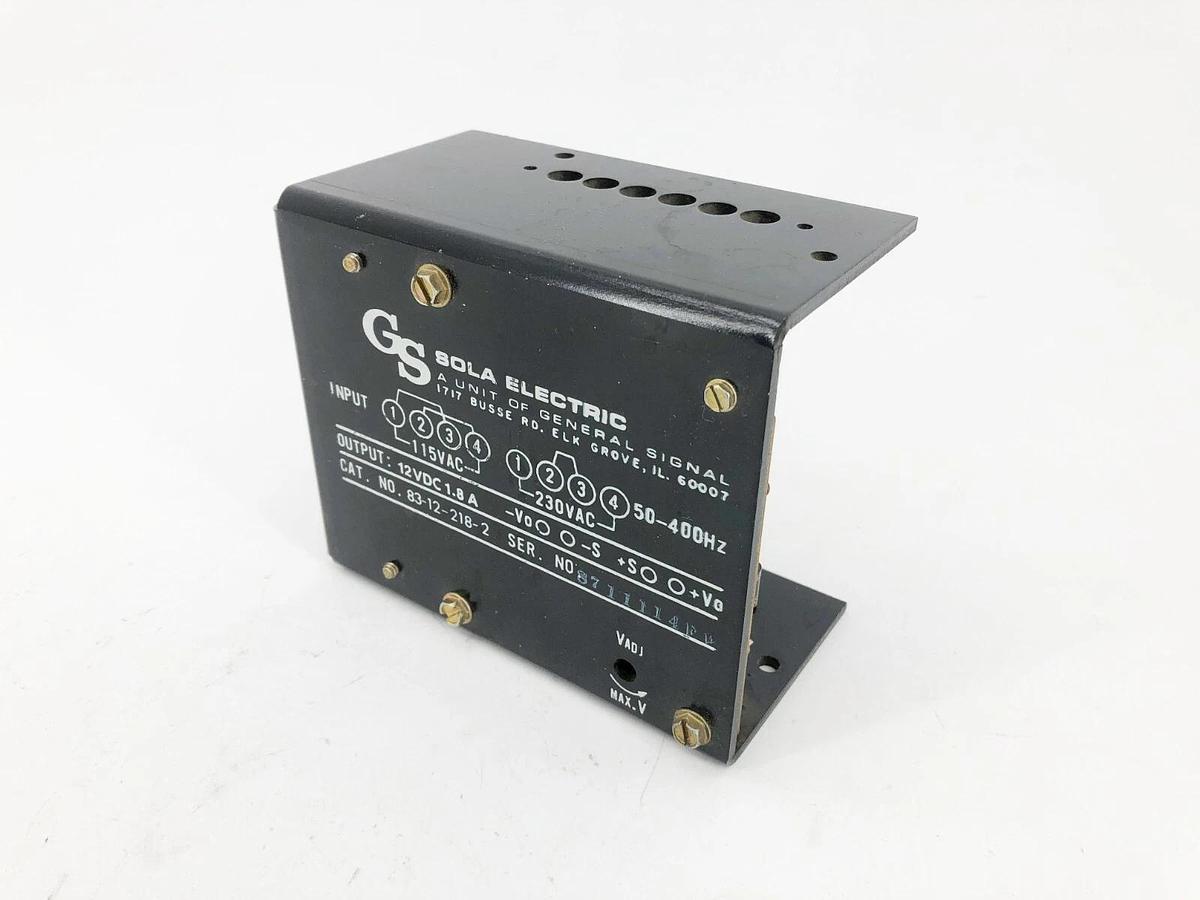 Used GS Sola Electric 83-12-218-2 Power Supply 115/230VAC In 12VDC 1.8A Out