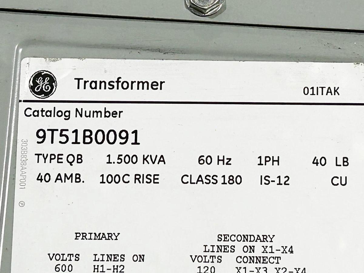 New General Electric 9T51B0091 Transformer 1.5KVA 600V 3R 60Hz QB