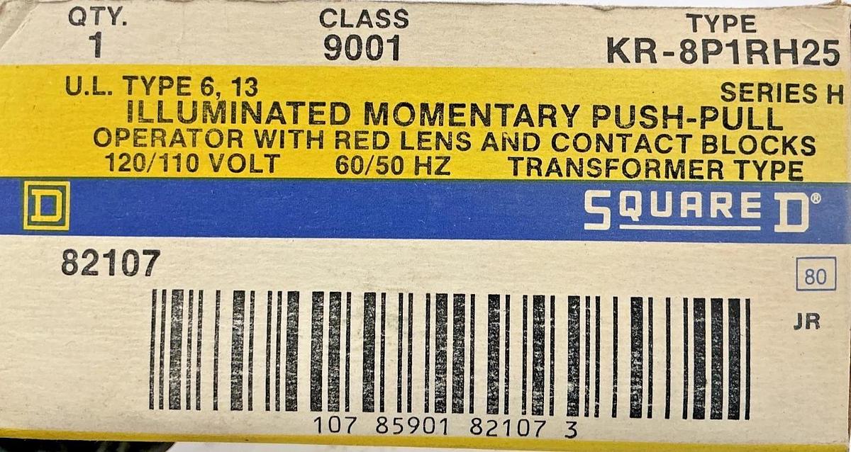 New Square D 9001KR-8P1RH25 Ser H Illuminated Momentary Push/Pull Button 120V
