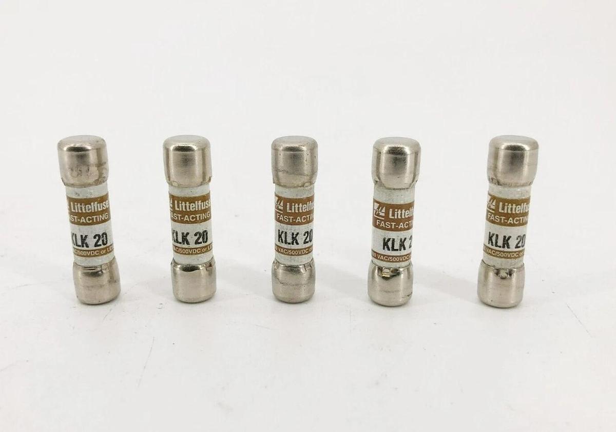 Lot of 5 New Littelfuse KLK-20 Fast Acting Fuses 20A 600VAC 500VDC