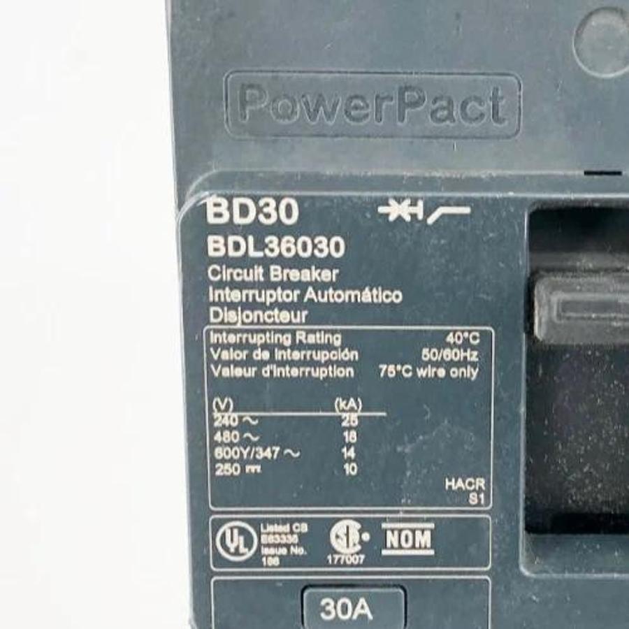 New Square D BDL36030 PowerPact Circuit Breaker 30A 3 Pole 600Y/347V AC - No Box