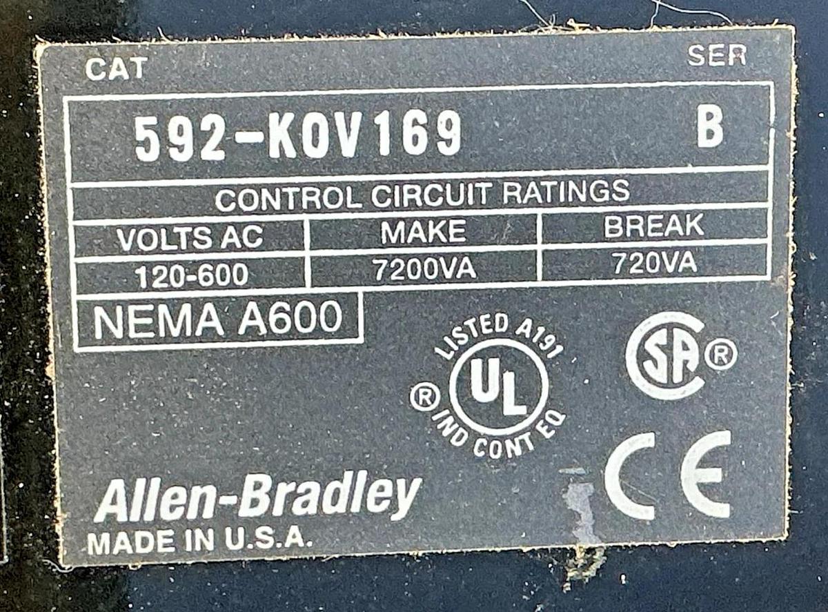 Used Allen Bradley 592-KOV169 Ser B Overload Relay 3-Pole 32A 120-600VAC