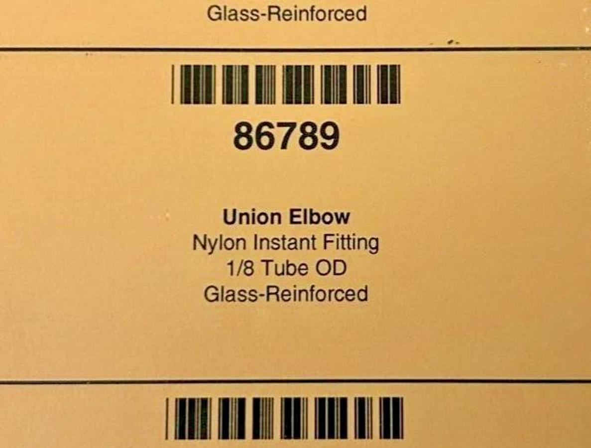 Lot of 5 New Lawson 86789 Union Elbows, 1/8" OD, Glass Reinforced Nylon