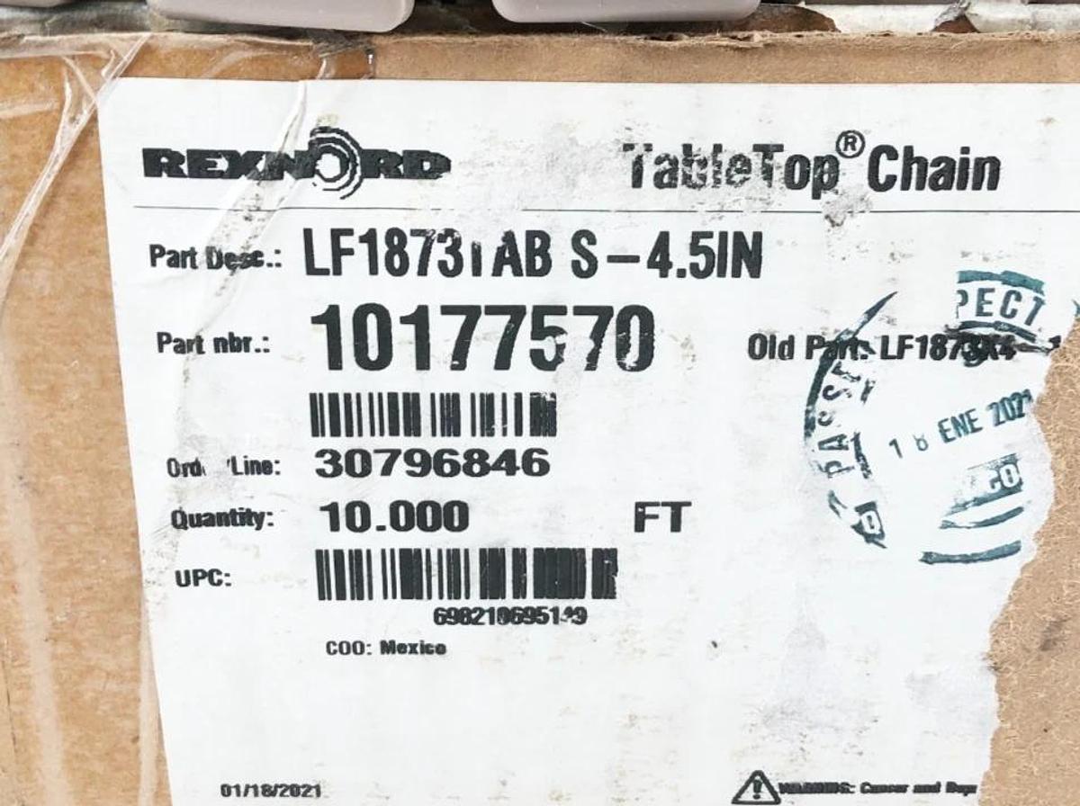 New Rexnord LF1873TAB S-4.5IN TableTop Chain 10177570 10 FT.