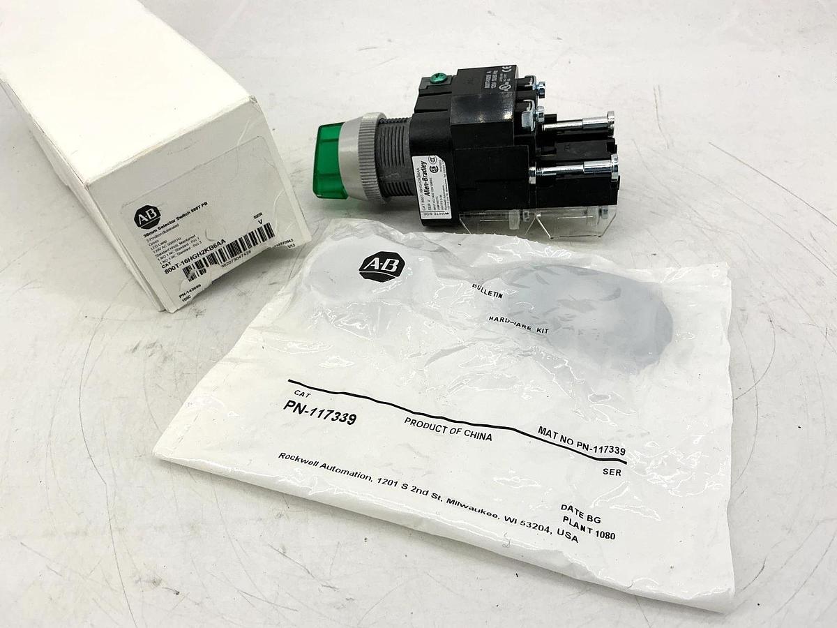 New Allen Bradley 800T-16HGH2KB6AA Ser V Selector Switch 2Pos Green LED 120V