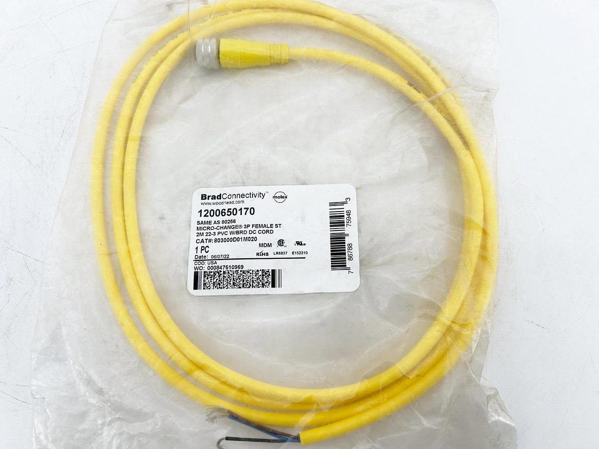 New Lot of 2  Brad Connectivity 1200650170 Cordset Micro Change 3P Female SZT 2m