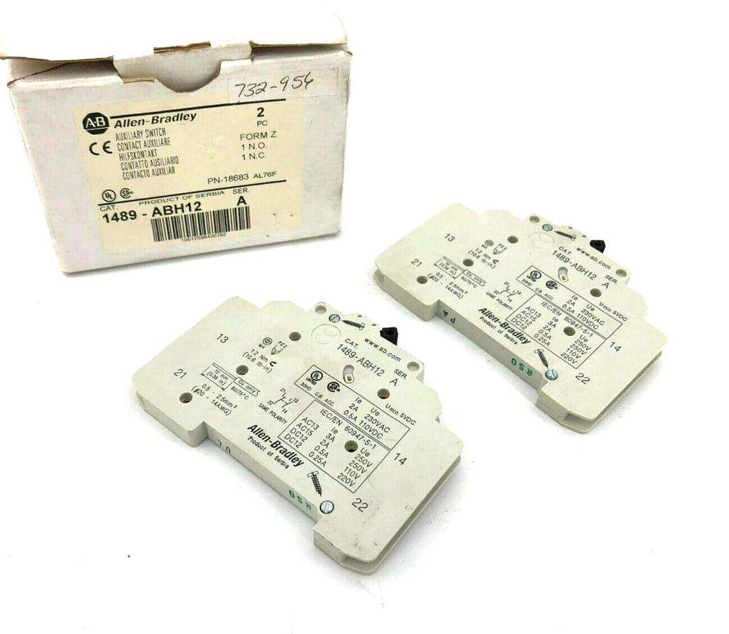 Lot of 2 New Allen-Bradley 1489-ABH12 Ser. A Auxiliary Switches 1-Pole 230VAC 2A