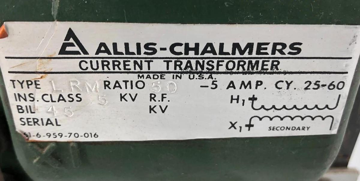 New Allis-Chalmers Type LRM Current Transformer 50:5 Amp CY. 25-60 - No Box