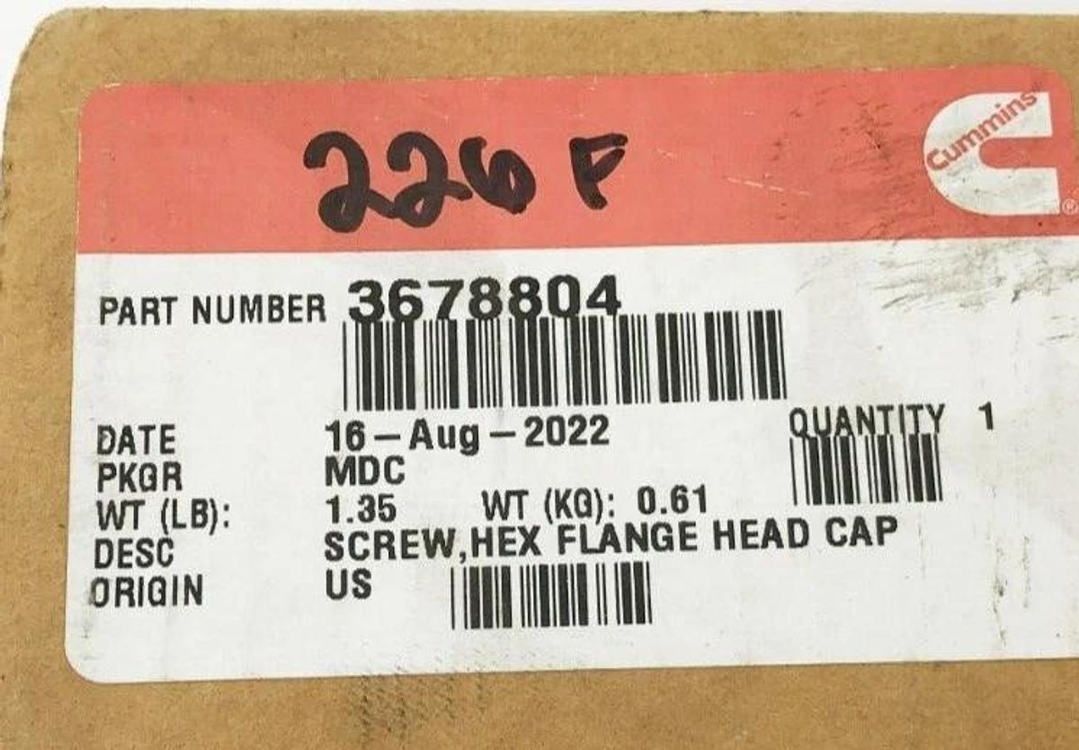 New Cummins 3678804 Hex Flange Head Cap
