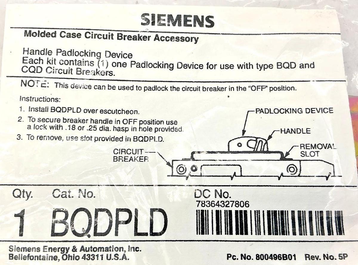 Lot of 2 New Siemens BQDPLD Handle Padlocking Device BQD Frame Circuit Breakers