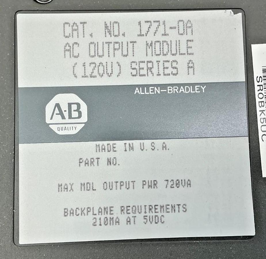 Used Allen Bradley 1771-OA Ser A AC Output Module 8-Point 120VAC 1771OA