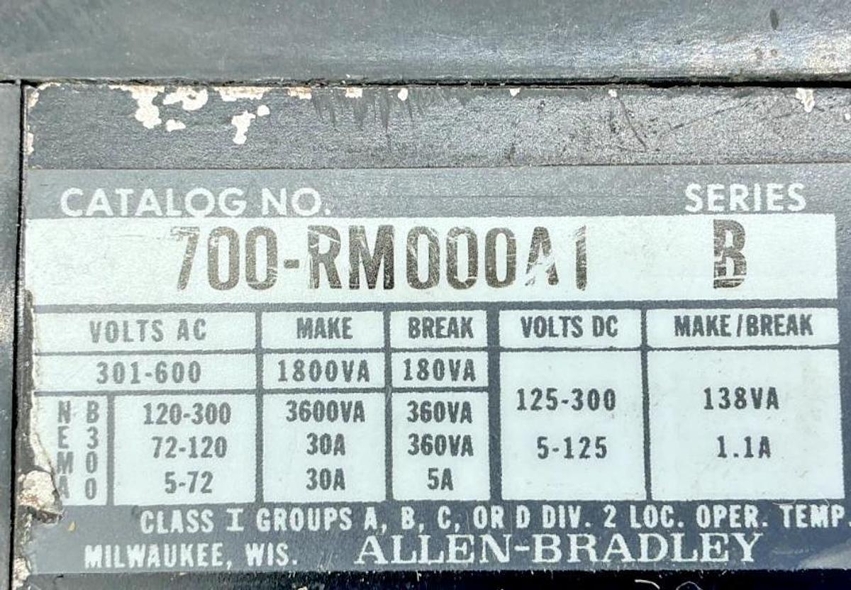 Used Allen Bradley 700-RM000A1 Ser B Magnetic Latching Relay 110/120V 50/60HZ